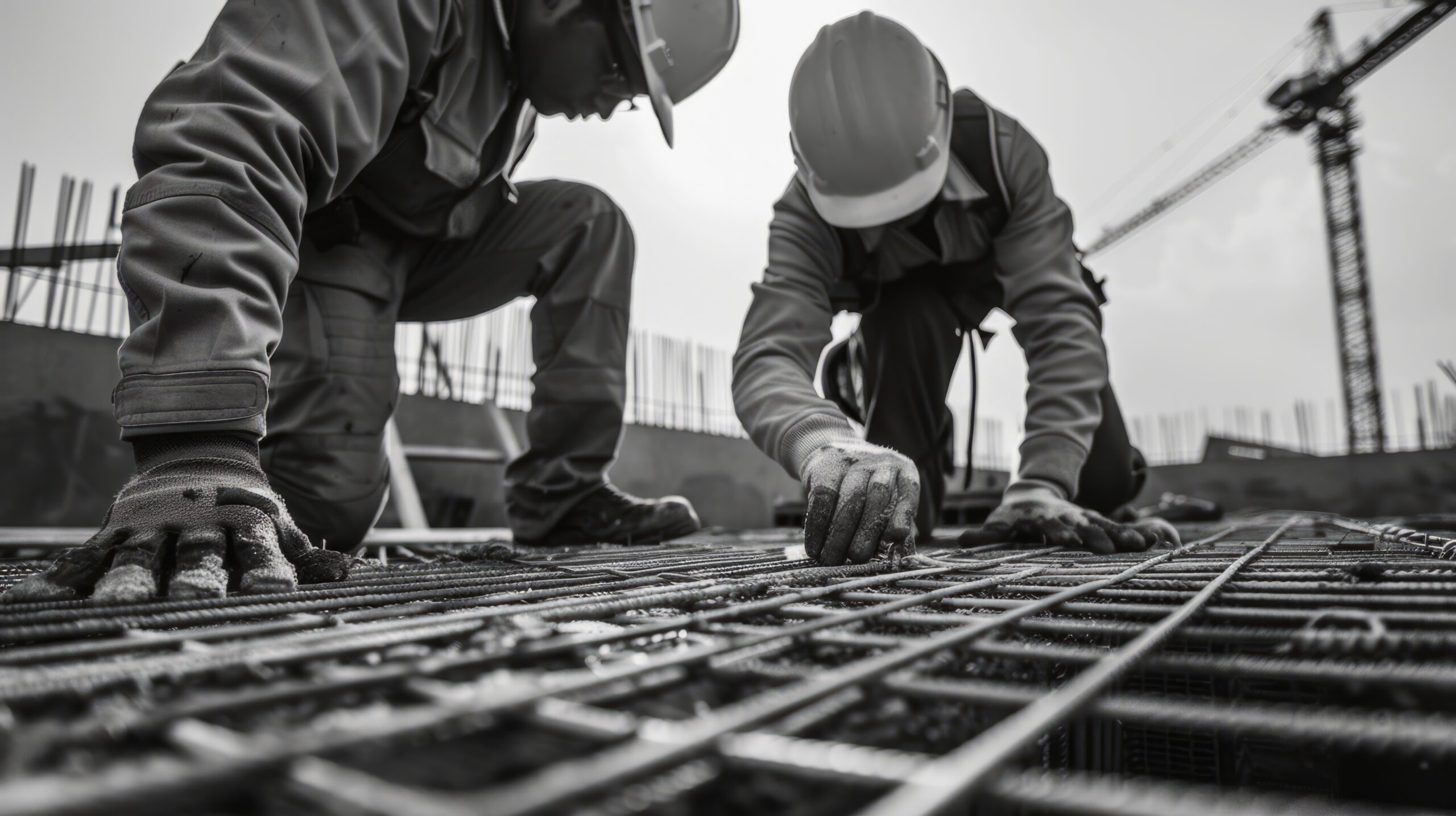 monochrome scene depicting life workers construction industry site